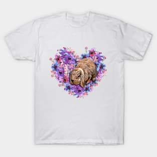 Cute Little Bunny Rabbit inside of Watercolor Flower Heart, Painting T-Shirt